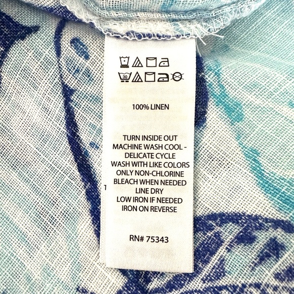 Sigrid Olsen Sleeveless Linen Tunic Top Short Dress ~Small~ Blue Leaves Tropical - Picture 7 of 13